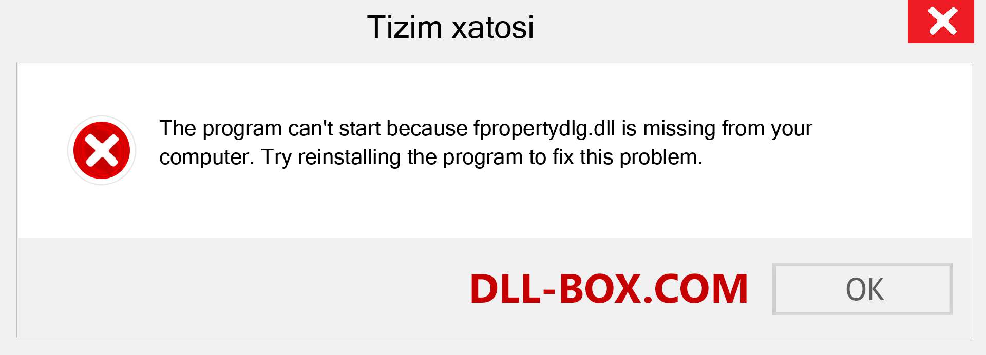 fpropertydlg.dll fayli yo'qolganmi?. Windows 7, 8, 10 uchun yuklab olish - Windowsda fpropertydlg dll etishmayotgan xatoni tuzating, rasmlar, rasmlar